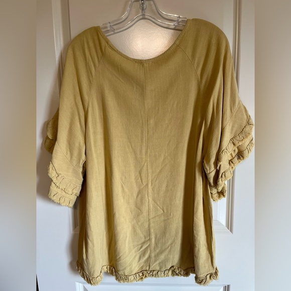 Umgee Top Womens M Yellow Flowy Linen Blend Layered Raw Hem Sleeve Coastal Boho - Picture 2 of 9